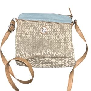 Stylish Beige and Blue Crossbody Bag